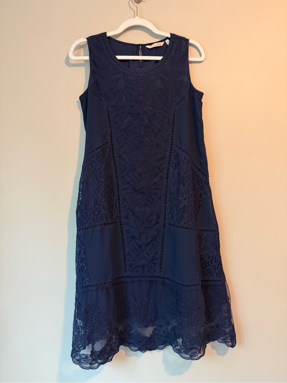 Soft Surroundings “Suri” Navy Embroidered Lace Midi Dress Excellent Condition